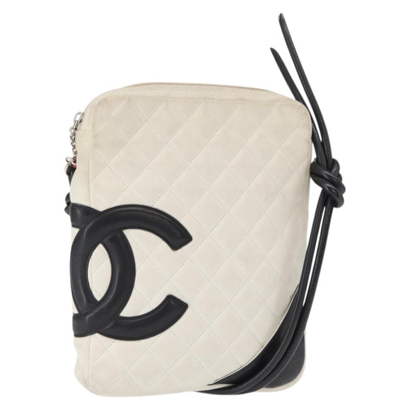 CHANEL Cambon Line Matelasse Umhängetasche Leder Schwarz Silber CC Auth 161402A