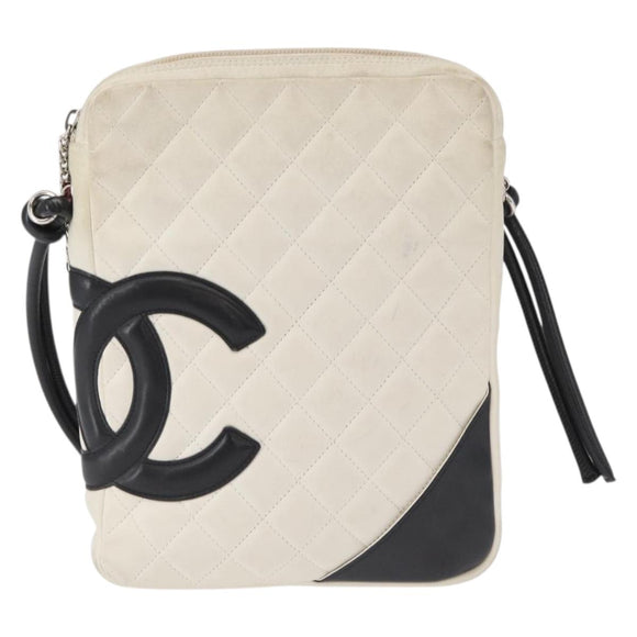 CHANEL Cambon Line Matelasse Umhängetasche Leder Schwarz Silber CC Auth 161402A