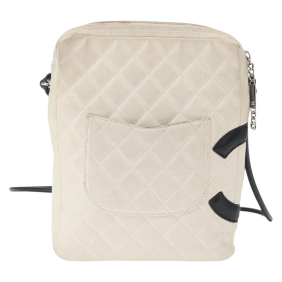 CHANEL Cambon Line Matelasse Umhängetasche Leder Schwarz Silber CC Auth 161402A