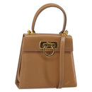 Salvatore Ferragamo Gancini Hand Bag Leather 2way Beige Gold Auth 161403-1