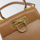 Salvatore Ferragamo Gancini Hand Bag Leather 2way Beige Gold Auth 161403-19