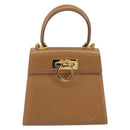 Salvatore Ferragamo Gancini Hand Bag Leather 2way Beige Gold Auth 161403-13