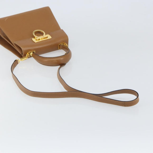 Salvatore Ferragamo Gancini Hand Bag Leather 2way Beige Gold Auth 161403
