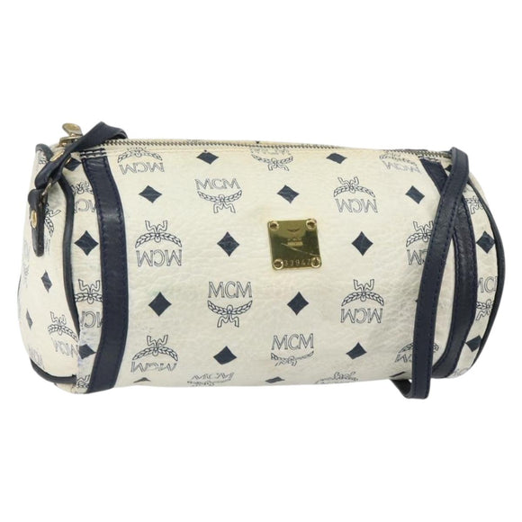 MCM Vicetos Logogram Shoulder Bag PVC Leather White Gold Auth 161404