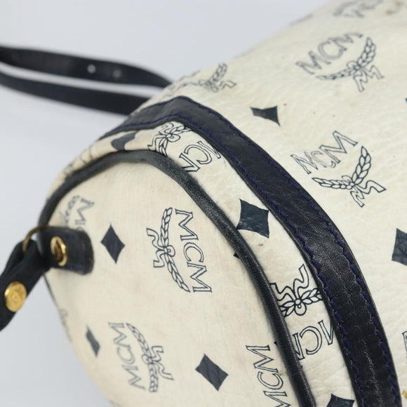 MCM Vicetos Logogram Shoulder Bag PVC Leather White Gold Auth 161404