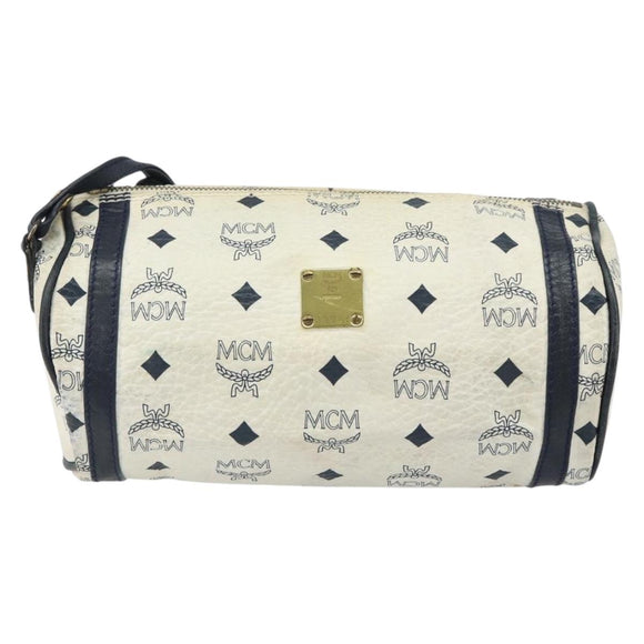 MCM Vicetos Logogram Shoulder Bag PVC Leather White Gold Auth 161404