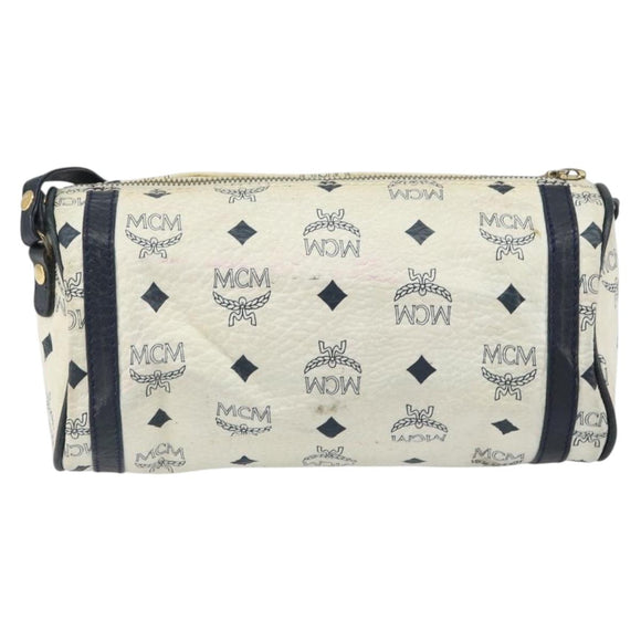 MCM Vicetos Logogram Shoulder Bag PVC Leather White Gold Auth 161404