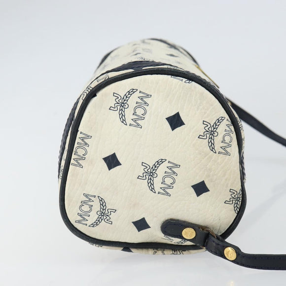MCM Vicetos Logogram Shoulder Bag PVC Leather White Gold Auth 161404