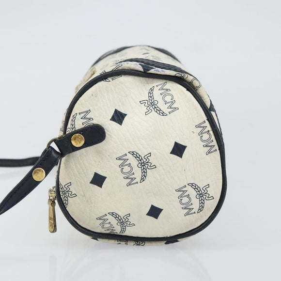 MCM Vicetos Logogram Shoulder Bag PVC Leather White Gold Auth 161404