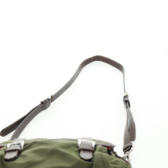 PRADA Shoulder Bag Nylon Green Silver Auth 161408