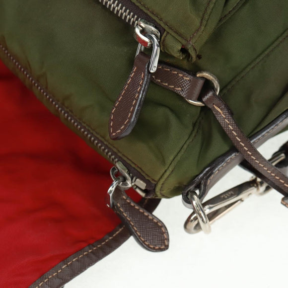 PRADA Shoulder Bag Nylon Green Silver Auth 161408