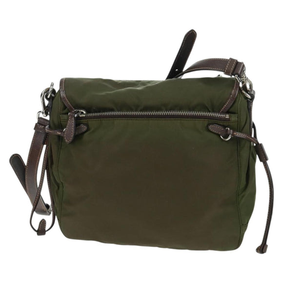 PRADA Shoulder Bag Nylon Green Silver Auth 161408