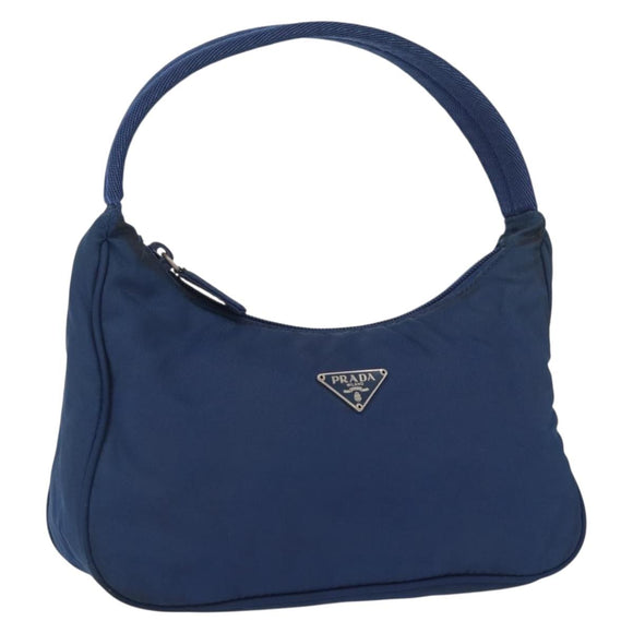 PRADA Hand Bag Nylon Blue Silver Auth 161409