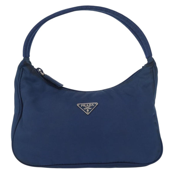 PRADA Hand Bag Nylon Blue Silver Auth 161409