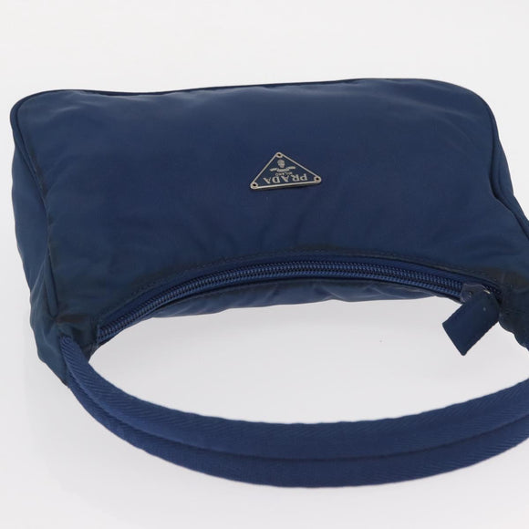 PRADA Hand Bag Nylon Blue Silver Auth 161409