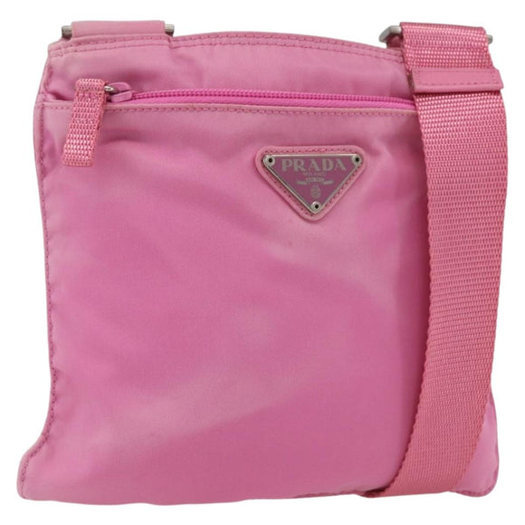 PRADA Umhängetasche Nylon Rosa Silber Auth 161410