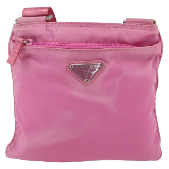 PRADA Umhängetasche Nylon Rosa Silber Auth 161410