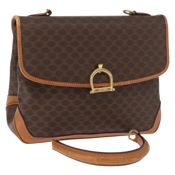 CELINE Macadam Canvas Hand Bag PVC Leather Brown Gold Auth 161411