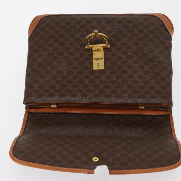 CELINE Macadam Canvas Hand Bag PVC Leather Brown Gold Auth 161411