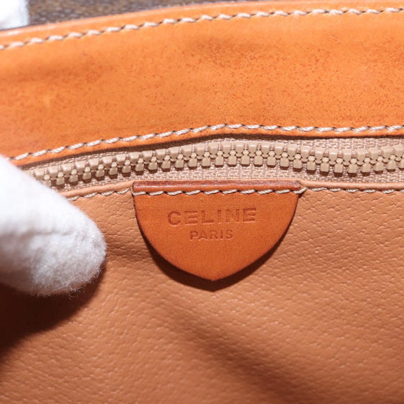 CELINE Macadam Canvas Hand Bag PVC Leather Brown Gold Auth 161411