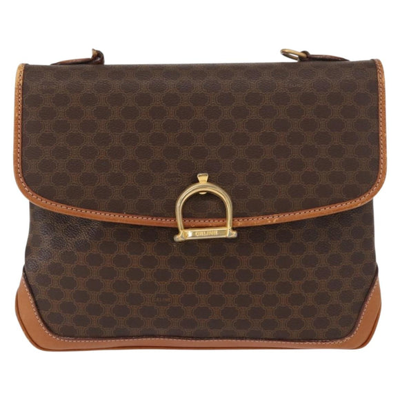 CELINE Macadam Canvas Hand Bag PVC Leather Brown Gold Auth 161411