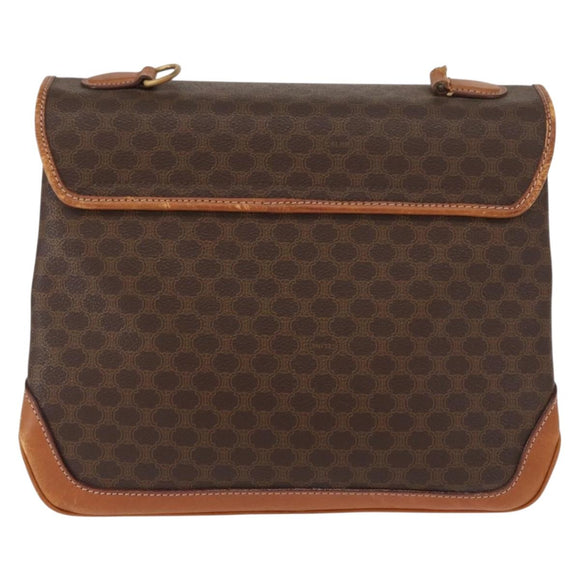 CELINE Macadam Canvas Hand Bag PVC Leather Brown Gold Auth 161411