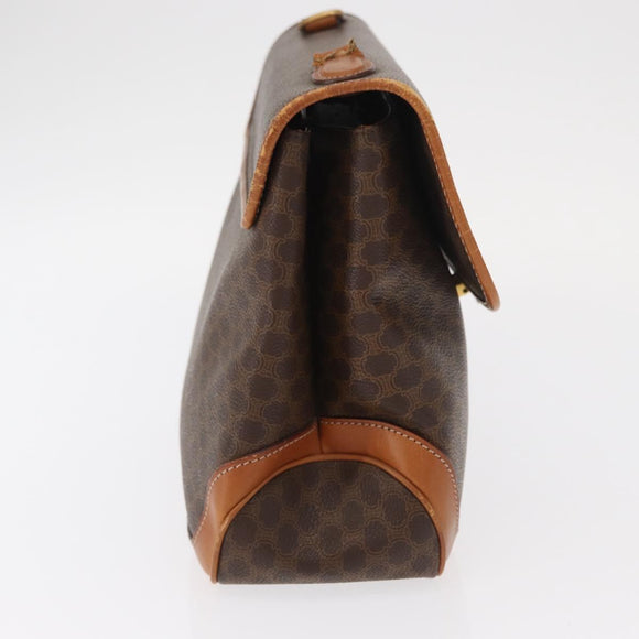 CELINE Macadam Canvas Hand Bag PVC Leather Brown Gold Auth 161411