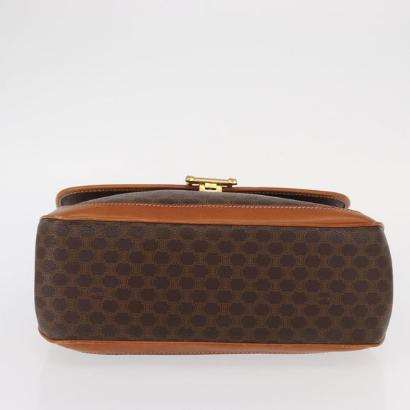 CELINE Macadam Canvas Hand Bag PVC Leather Brown Gold Auth 161411