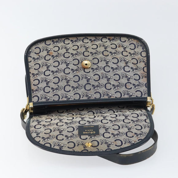 CELINE C Sulky Shoulder Bag Canvas Navy Gold Auth 161412
