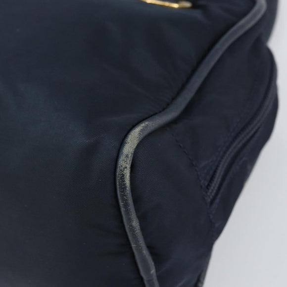 CELINE Circle Hand Bag Nylon Navy Gold Auth 161415
