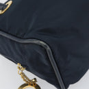 CELINE Circle Hand Bag Nylon Navy Gold Auth 161415-14