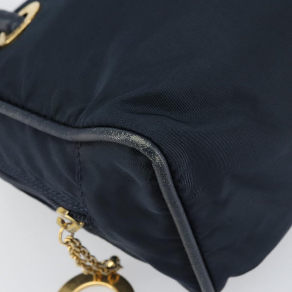 CELINE Circle Hand Bag Nylon Navy Gold Auth 161415