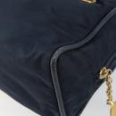 CELINE Circle Hand Bag Nylon Navy Gold Auth 161415-15