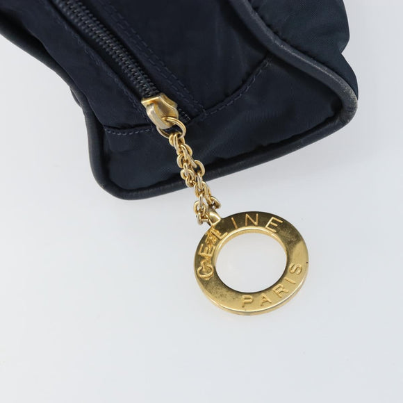 CELINE Circle Hand Bag Nylon Navy Gold Auth 161415