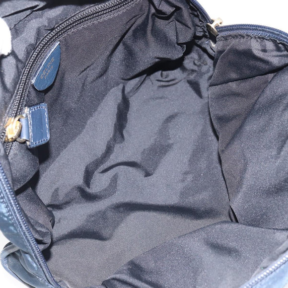 CELINE Circle Hand Bag Nylon Navy Gold Auth 161415