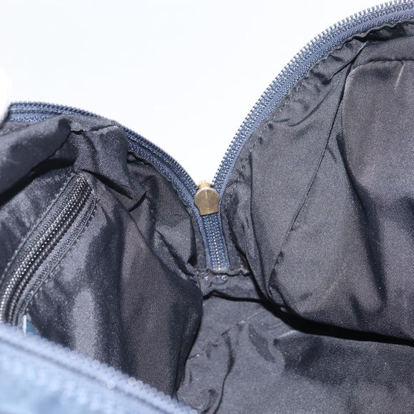 CELINE Circle Hand Bag Nylon Navy Gold Auth 161415