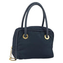 CELINE Circle Hand Bag Nylon Navy Gold Auth 161415-1