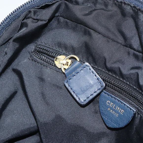 CELINE Circle Hand Bag Nylon Navy Gold Auth 161415