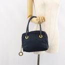 CELINE Circle Hand Bag Nylon Navy Gold Auth 161415-23