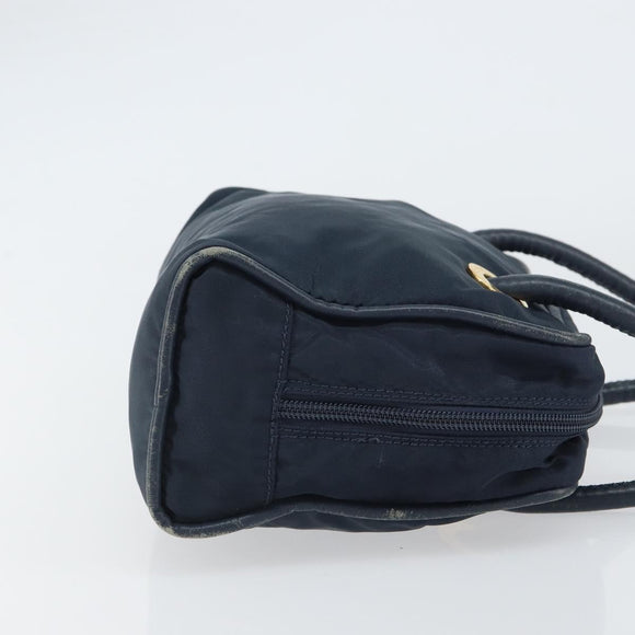CELINE Circle Hand Bag Nylon Navy Gold Auth 161415