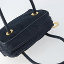 CELINE Circle Hand Bag Nylon Navy Gold Auth 161415-6
