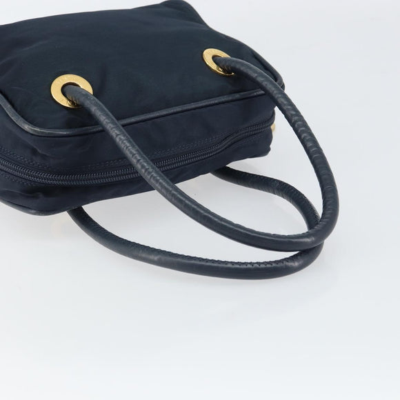 CELINE Circle Hand Bag Nylon Navy Gold Auth 161415