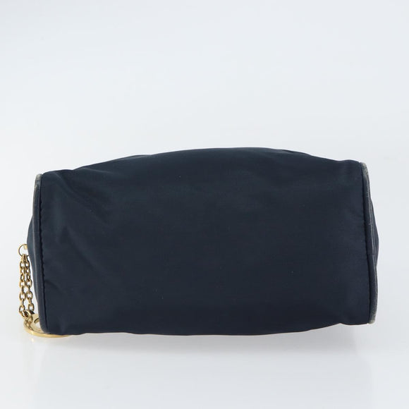CELINE Circle Hand Bag Nylon Navy Gold Auth 161415