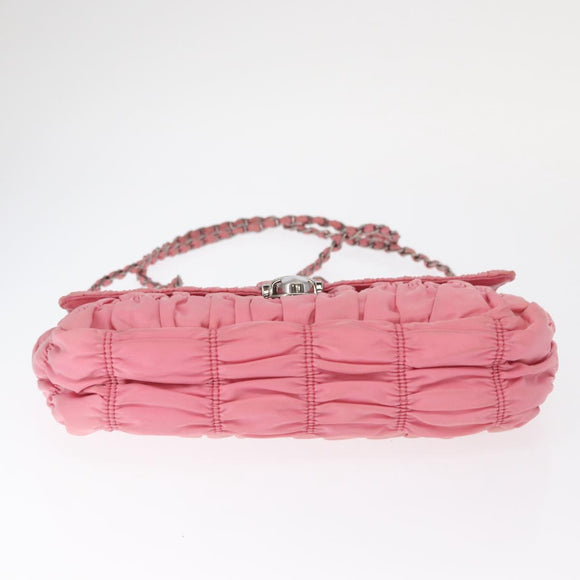PRADA Gathered Chain Shoulder Bag Nylon Pink Silver Auth 161419