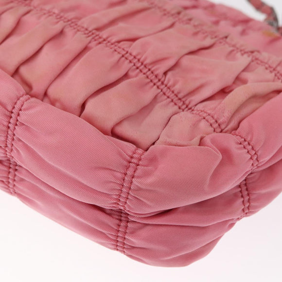 PRADA Gathered Chain Shoulder Bag Nylon Pink Silver Auth 161419