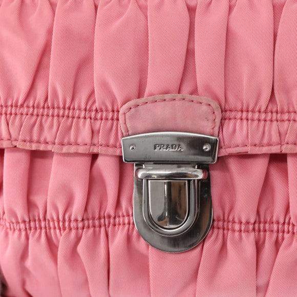 PRADA Gathered Chain Shoulder Bag Nylon Pink Silver Auth 161419