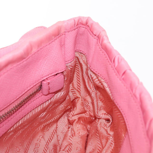 PRADA Gathered Chain Shoulder Bag Nylon Pink Silver Auth 161419