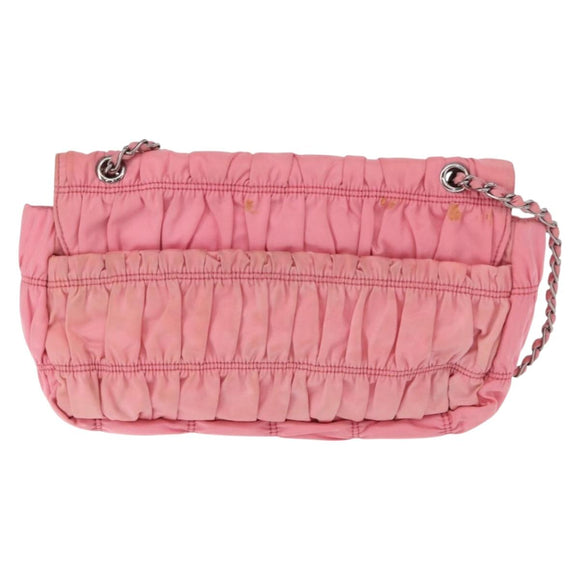 PRADA Gathered Chain Shoulder Bag Nylon Pink Silver Auth 161419