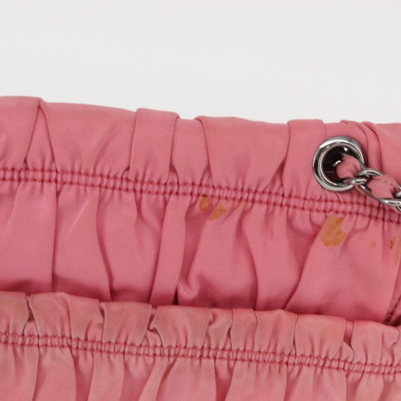 PRADA Gathered Chain Shoulder Bag Nylon Pink Silver Auth 161419