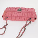PRADA Gathered Chain Shoulder Bag Nylon Pink Silver Auth 161419-7